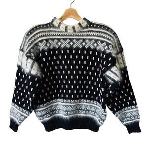 Vintage 80's Top Notch Chunky Knit Wool Sweater Angora Trim Mock Neck Retro USA